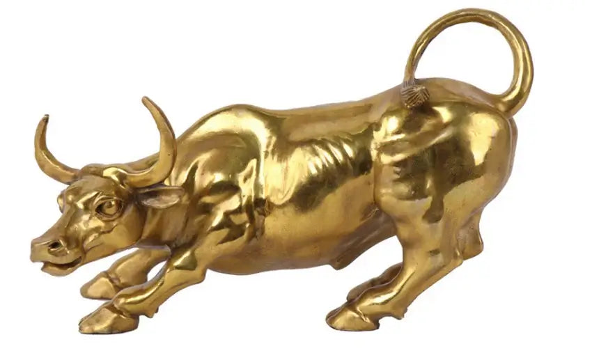 Bull Figurine Sculpture Charging Stock Market Bull Statue Home Office Decor Holiday Gifts Wall Street Pure copper Golden Fierce