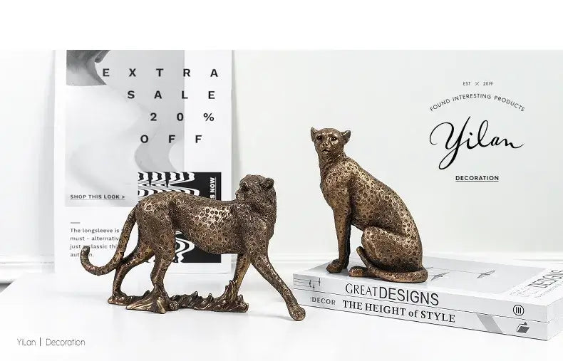 Ornaments For Home Statue Figurine Sculpture Home Office Table Desktop Decor Leopard Gold Golden Cheetah Handmade Decorative - yogi's ellite design