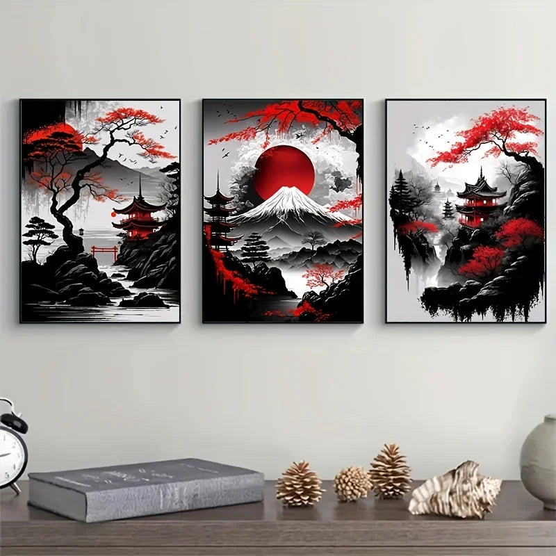 3-Piece Japanese Landscape Canvas Art Set