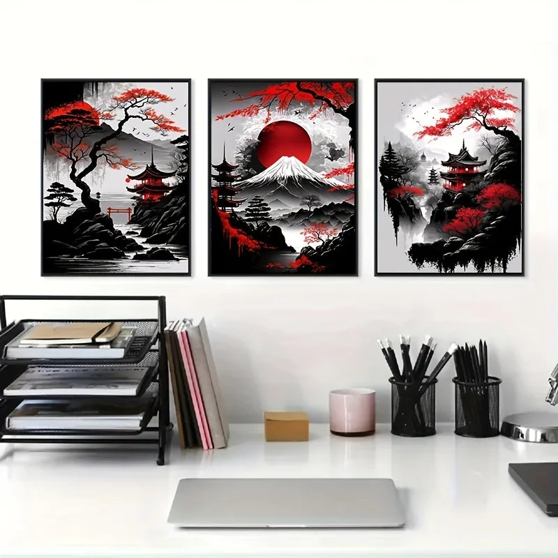 3-Piece Japanese Landscape Canvas Art Set