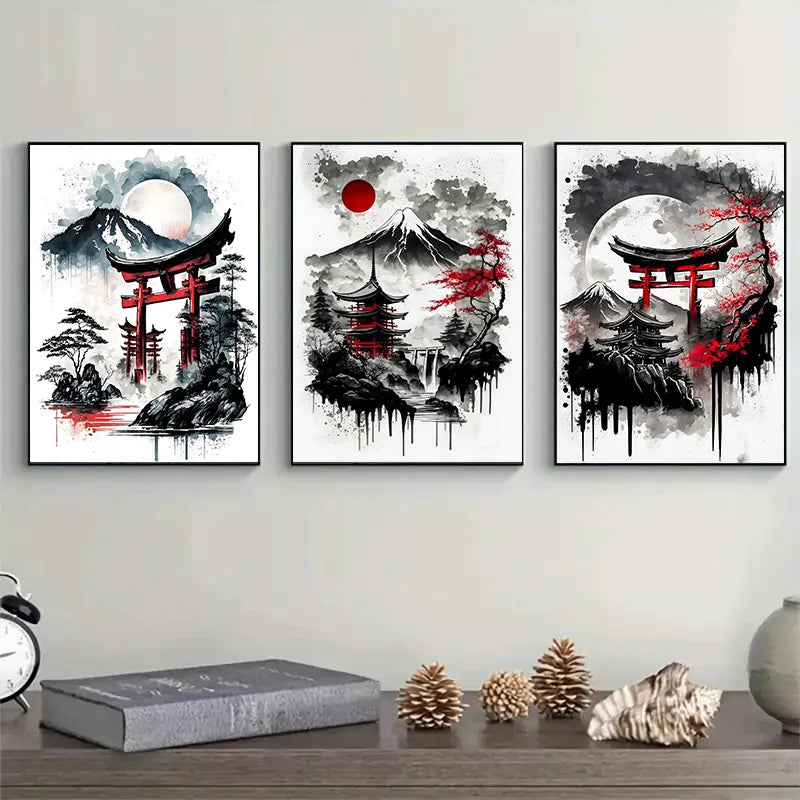 3-Piece Japanese Landscape Canvas Art Set