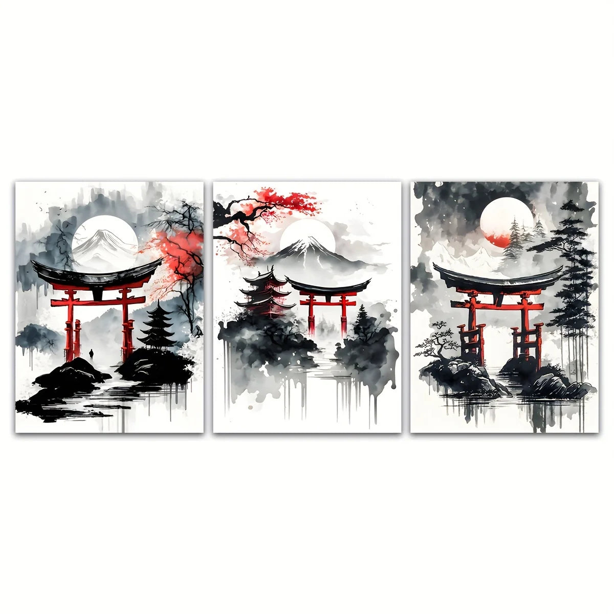 3-Piece Japanese Landscape Canvas Art Set